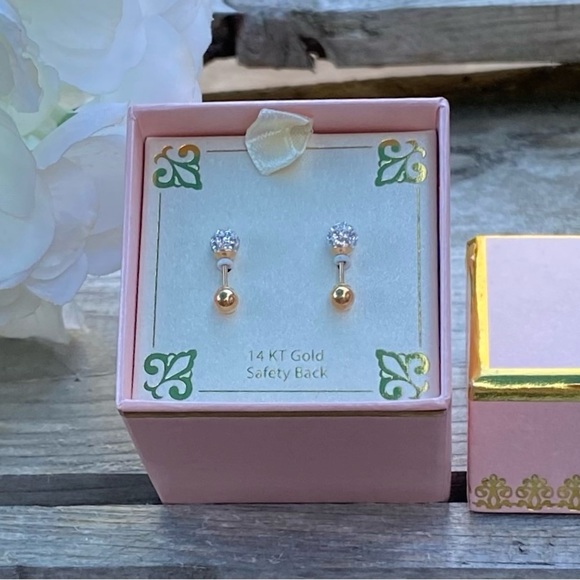 NWT NIB CHILDREN’S CRYSTAL FIREBALL AND GOLD BALL REVERSIBLE STUD EARRINGS - Picture 4 of 9